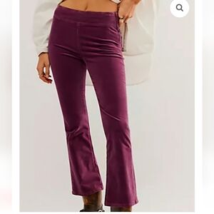 Free People In My Feelings Velvet Cropped Slim Flare In Fig Jam